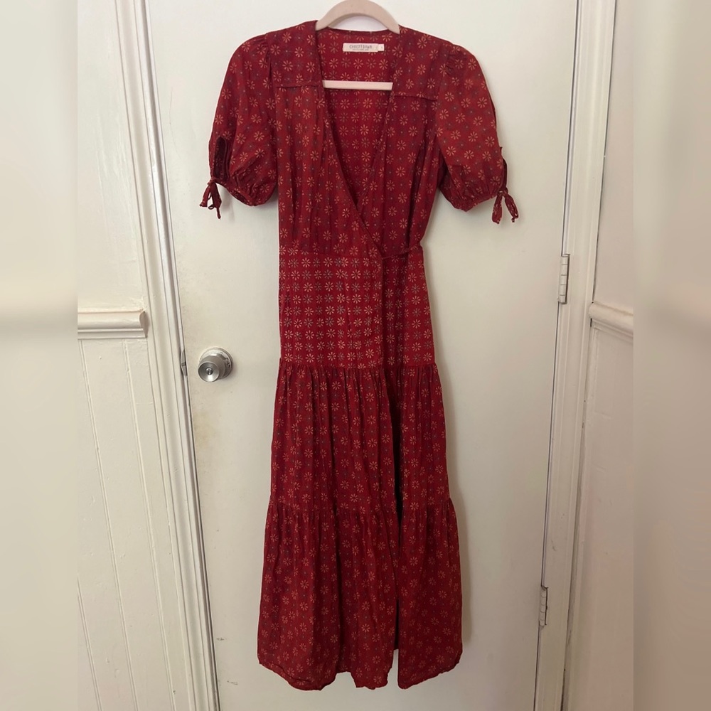 Christy Dawn Red Floral Midi Wrap Dress
